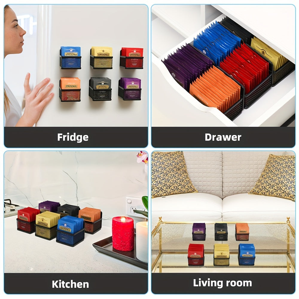 Organizador de malla metálica para colgar bolsas de té magnéticas para nevera, encimera y estante de cocina