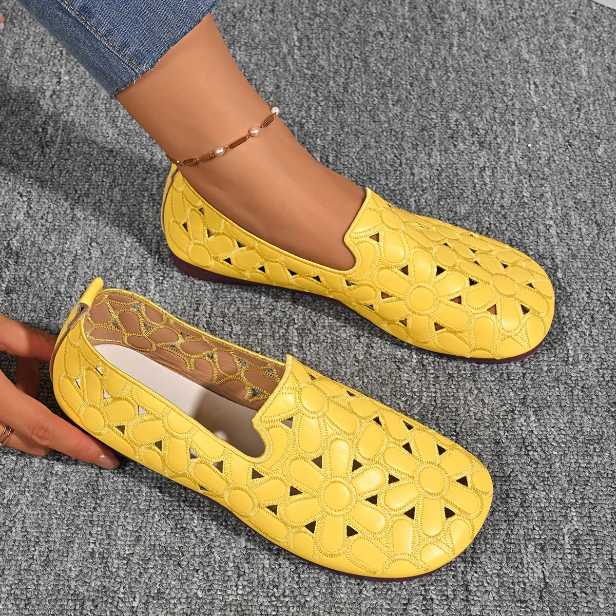 Zapatos planos transpirables con bordado floral y corte en mujer