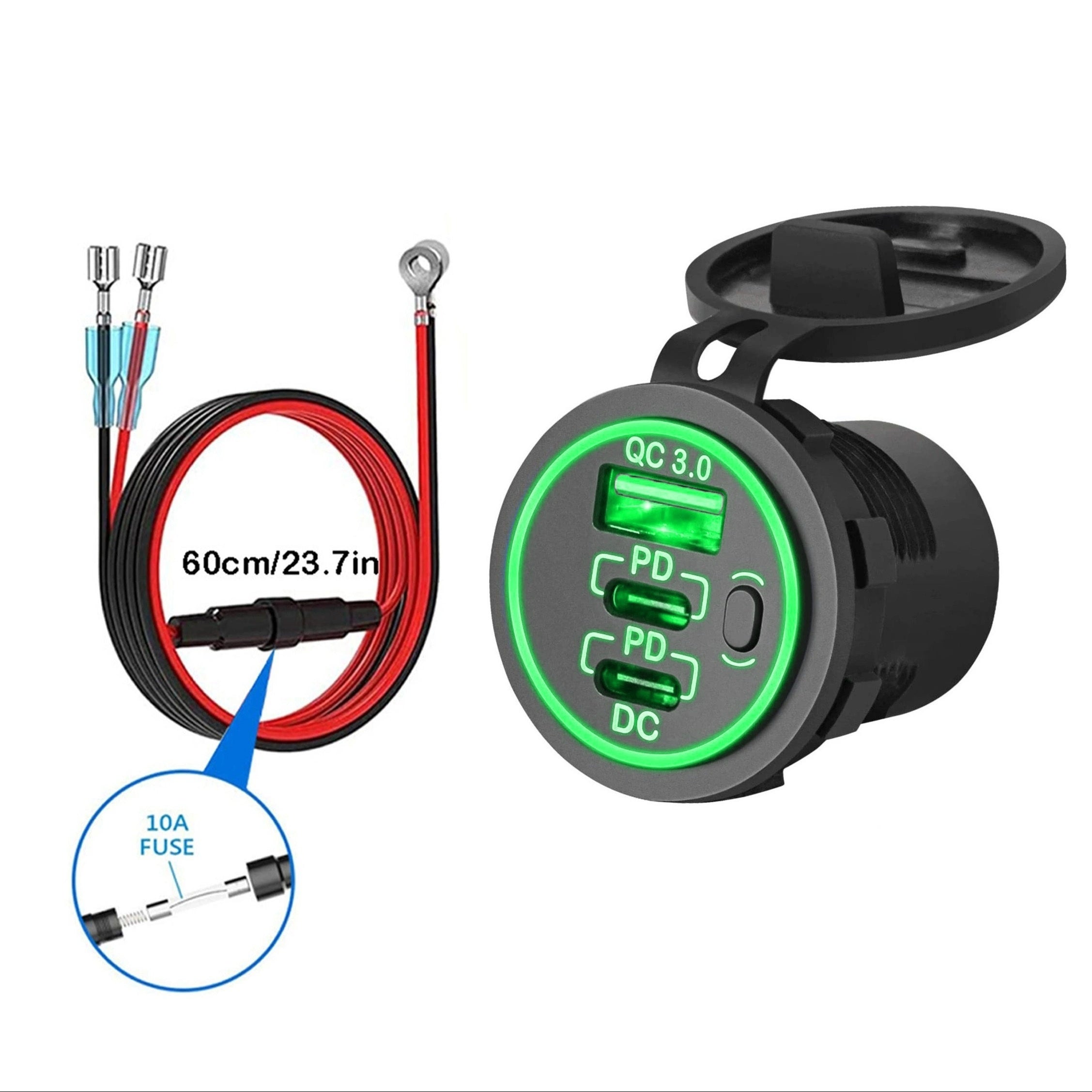 Avtomobil USB Tez Zaryadlovchi Uch Portli Type-C PD QC 3.0 Transportlar Qayiqlar uchun