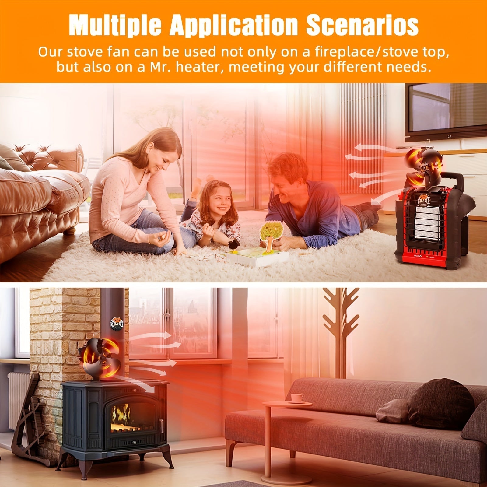 Aluminum Wood Stove Fan with Slot Lock Design for Fireplace and Camping