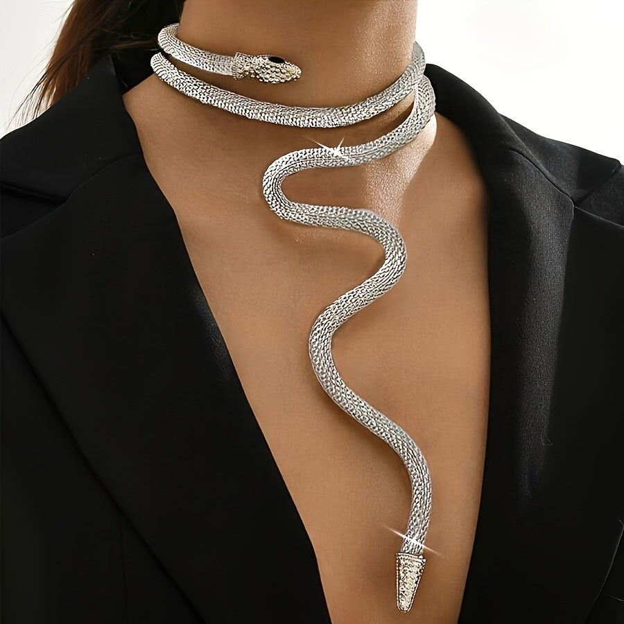 Винтажное готическое ожерелье в форме змеи из сетчатой цепочки - стильно регулируемое, изготовлено из сплава. Идеально подходит как для повседневной носки, так и для вечеринок, добавляя изысканность любому наряду.