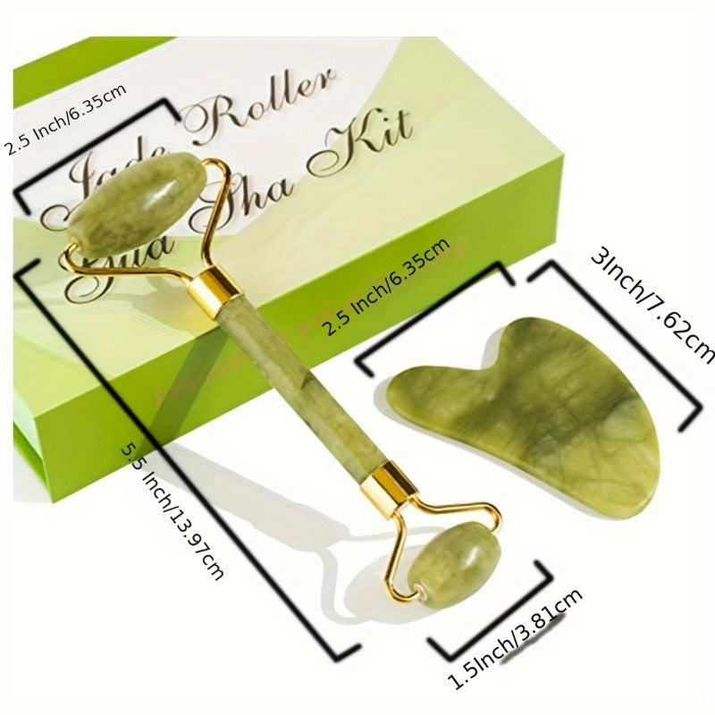 4-in-1 Natural Jade Roller and Gua Sha Set Facial Massager with Eye and Vertebral-Shaped Rollers for Warm and Ice Therapy