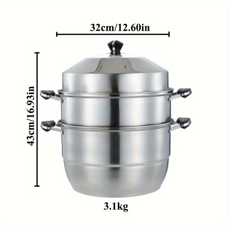 Stainless Steel Multi-Layer Steamer Set with Lid Large Capacity for All Stovetops
