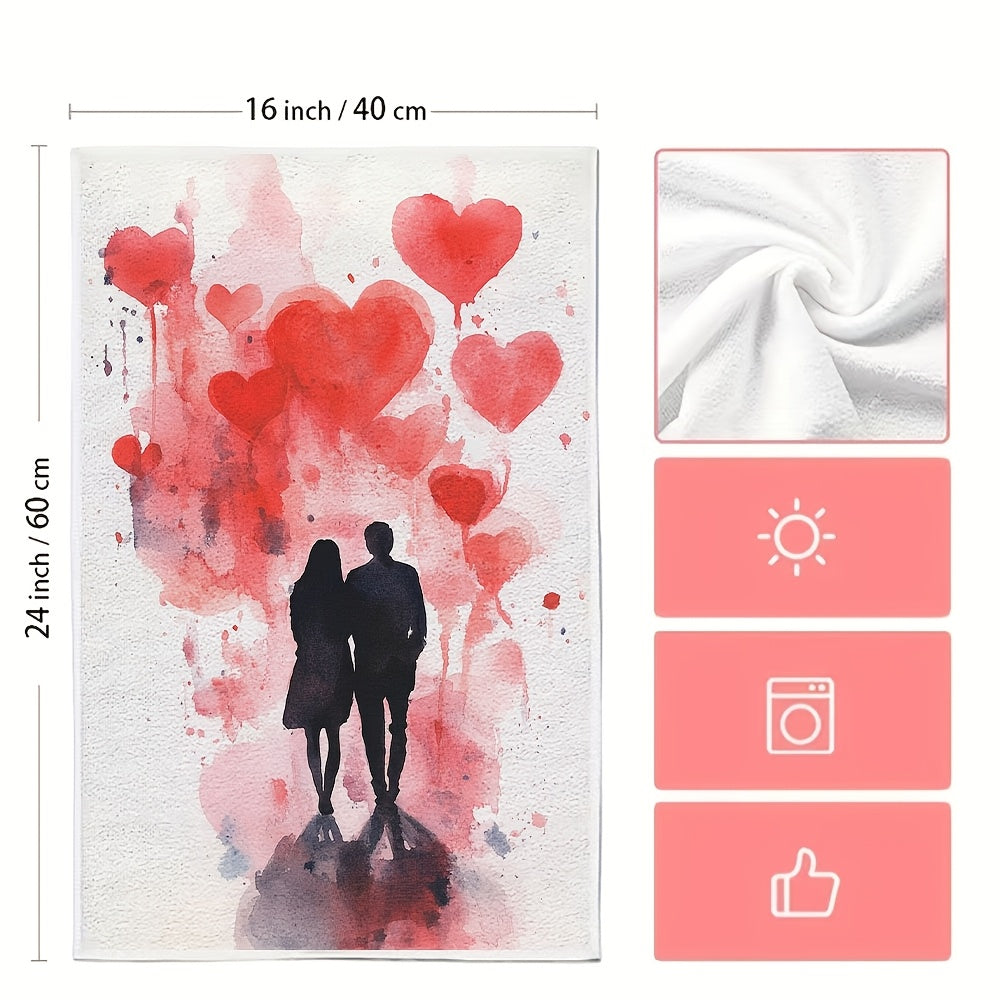Set of 2 Valentine's Day Kitchen Towels, Soft, Absorbent, 16x24 Inches