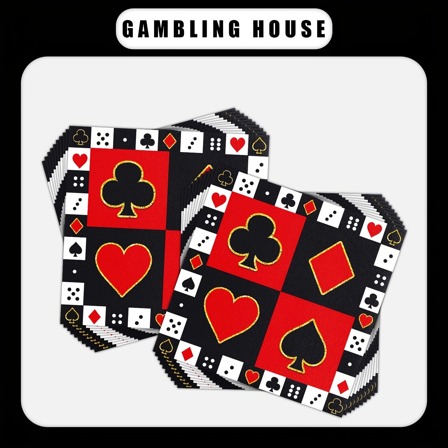 Qayta ishlatilmaydigan Poker mavzusidagi kokteyl salfetkalar 16.26x16.26 sm, partiyalar va bayramlar uchun