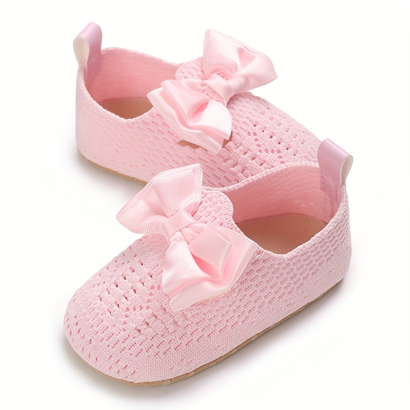 Zapatos para bebés que caminan rosa, blanco, beige, con lazo, casual, primavera, otoño, tela, slip-on