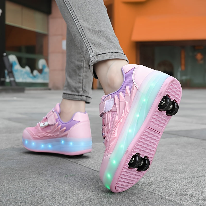 Girls Low Top LED Roller Shoes Lightweight Breathable All-Season Indoor Outdoor