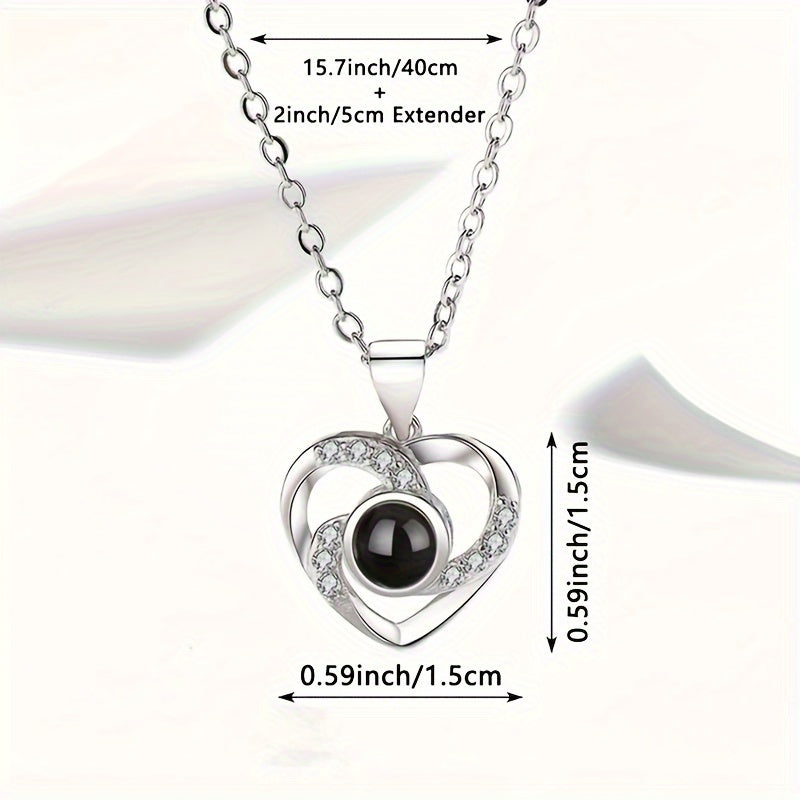 Heart Pendant Necklace Set with Red Rose for Valentine's Day and Gift