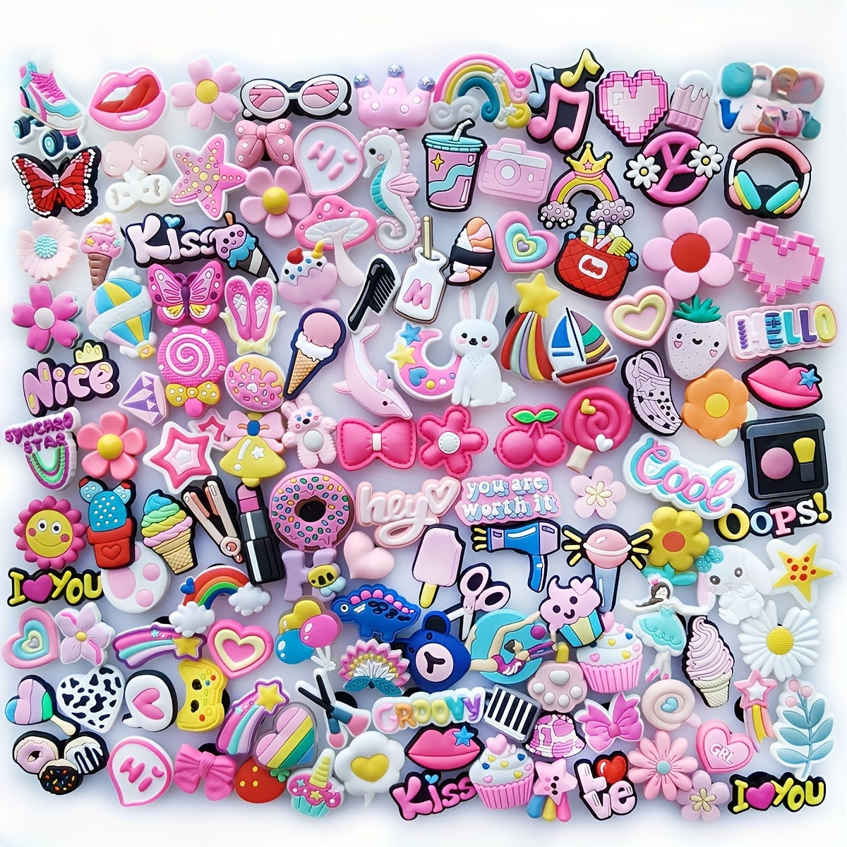 Pink PVC Shoe Decorations for Girls, DIY Craft Accessories, 20/30/50 pcs