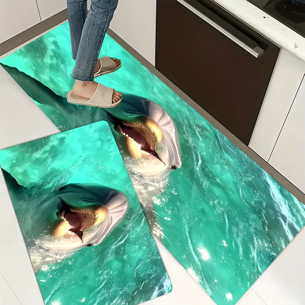 Vibrant Shark Ocean Scene Kitchen Mat Non-Slip Polyester Standing Mat