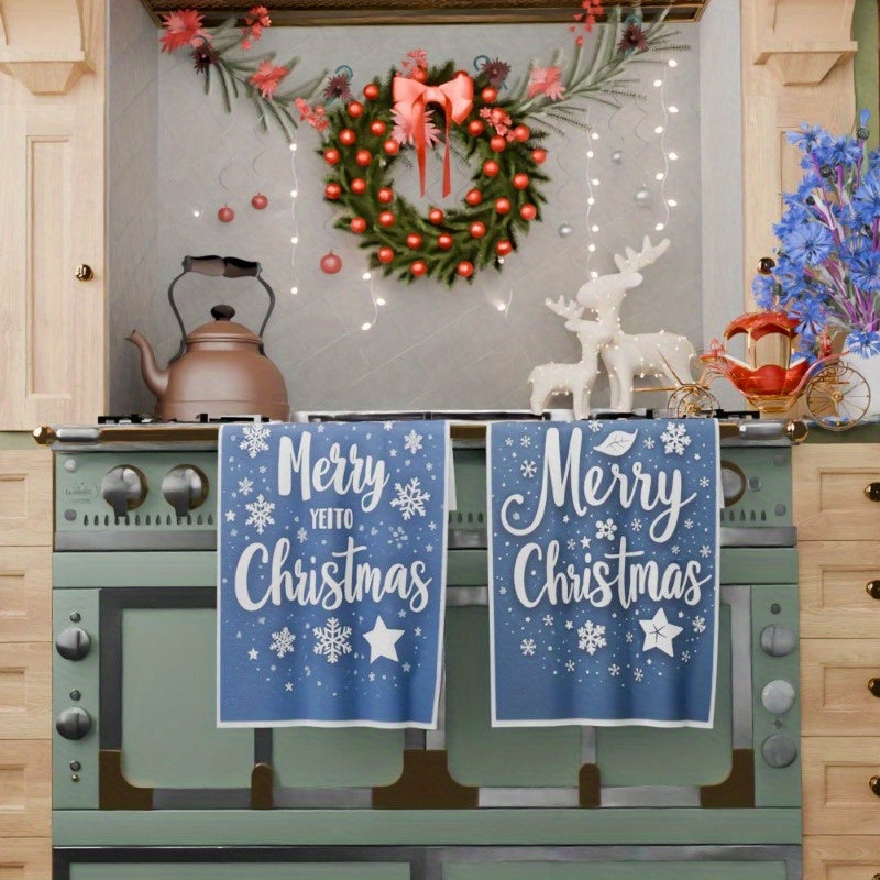 Set of 2 Christmas Towels 18x66cm Snowflake Design Festive Holiday Decor