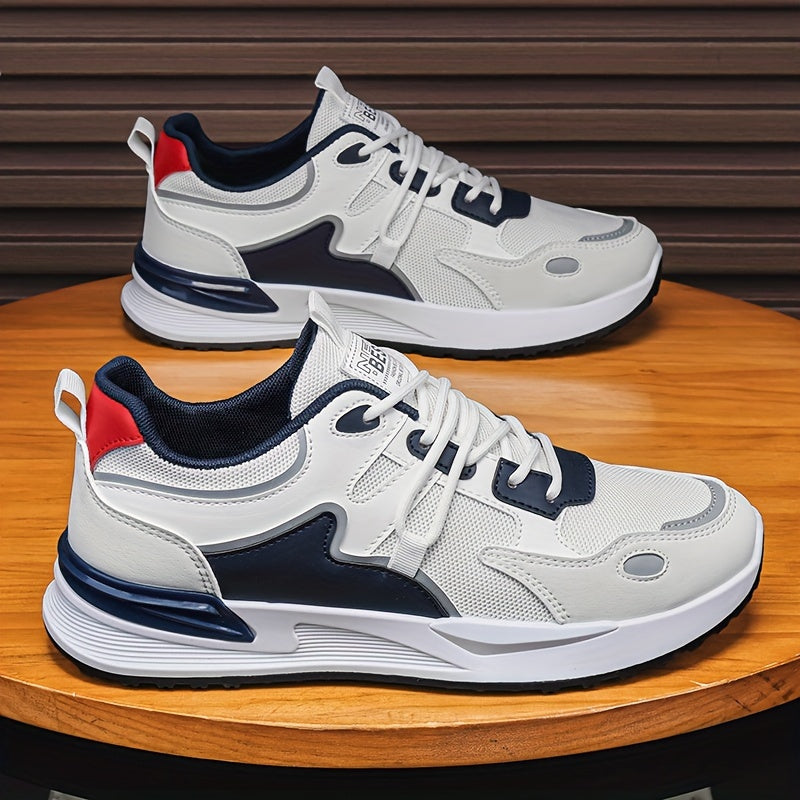 Zapatillas de malla transpirable para hombre blancas y azules con soporte acolchado y suela de PVC duradera