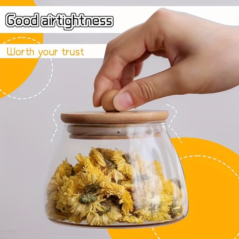 Recipiente de vidrio para almacenamiento de alimentos con tapa de madera para dulces y especias