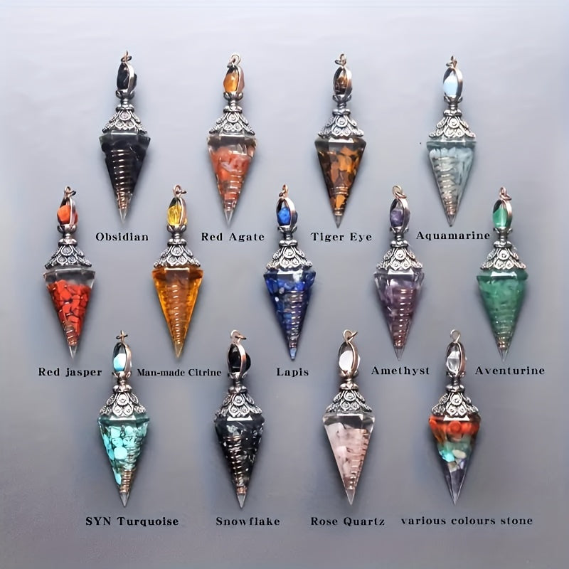 7 Chakra Crystal Stone Pendant with Faceted Life Tree Design for Divination and Wizardry