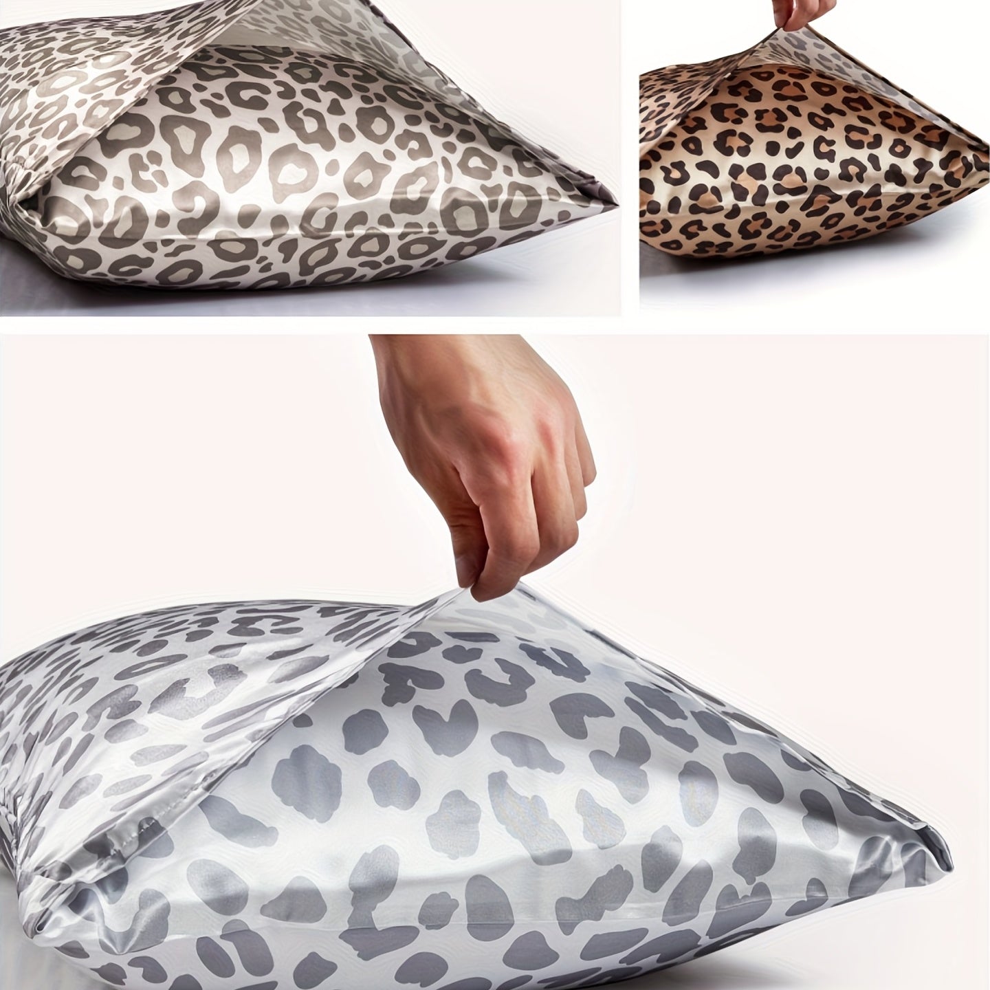 Juego de fundas de almohada de satén con diseño de estampado de leopardo para decoración de dormitorio