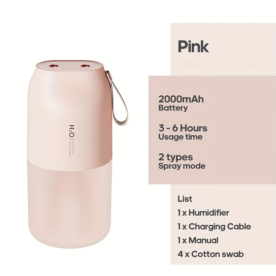 Portable USB Humidifier with Night Light Car Home 300ml Dual Spray