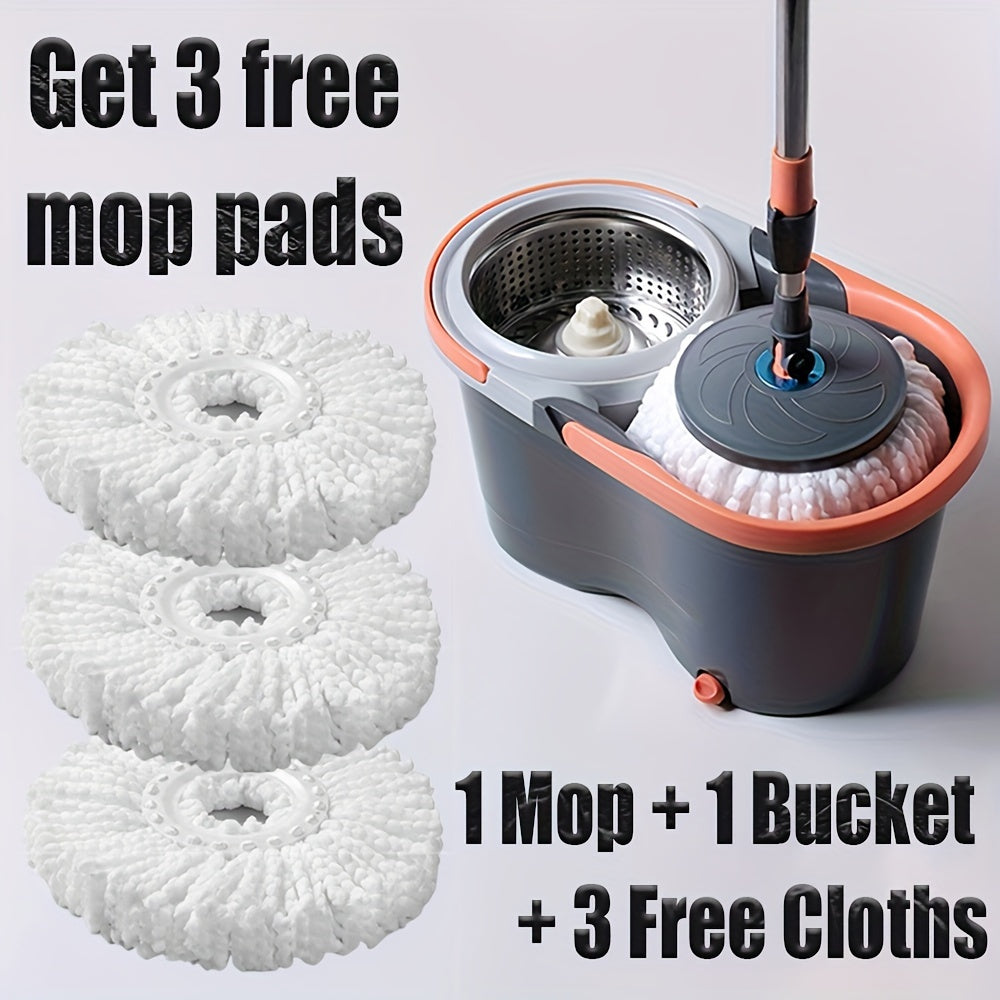 Spin Mop and Bucket Set with 3 Replacement Heads, Stainless Steel, Wet and Dry Cleaning
