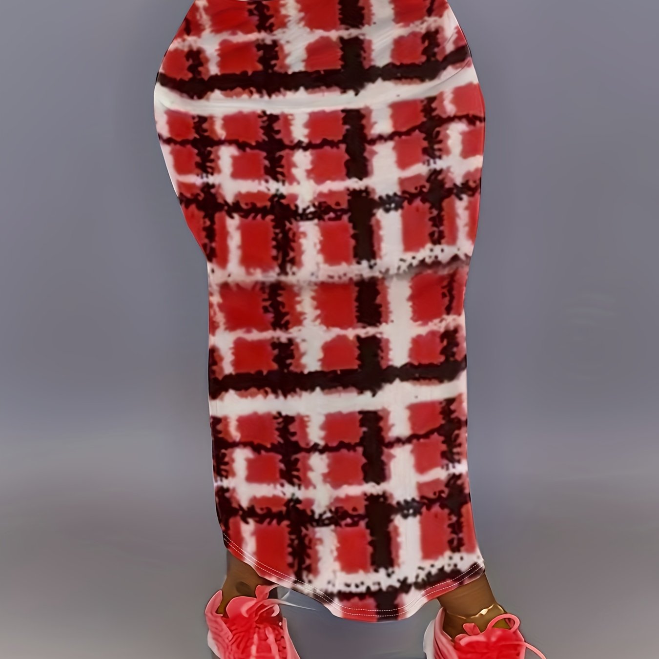 Falda de mujer de talla grande de cintura alta en línea A con abertura lateral, elástica, de color sólido y casual