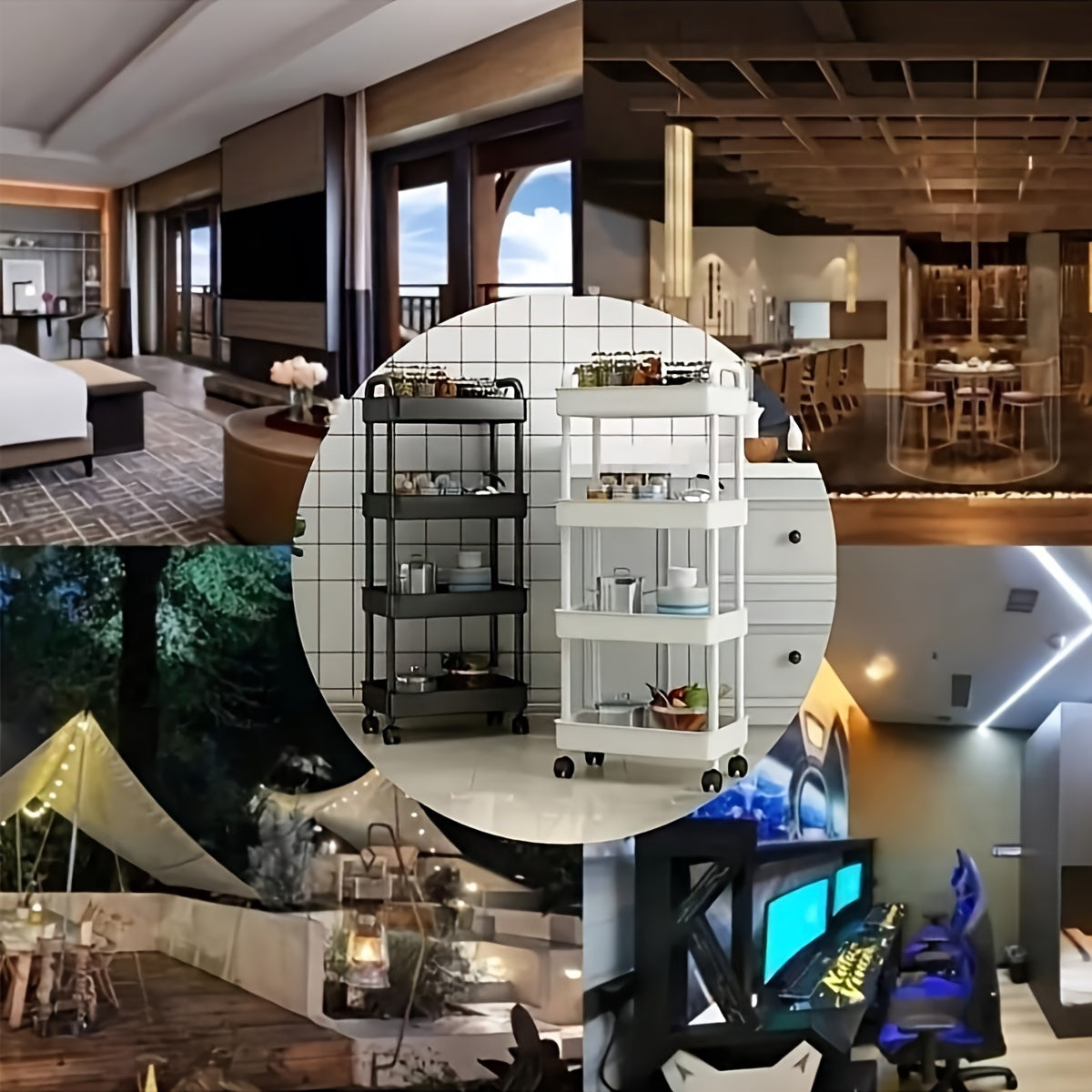 Carro multiusos con ruedas para almacenamiento en dormitorio, sala de estar y baño