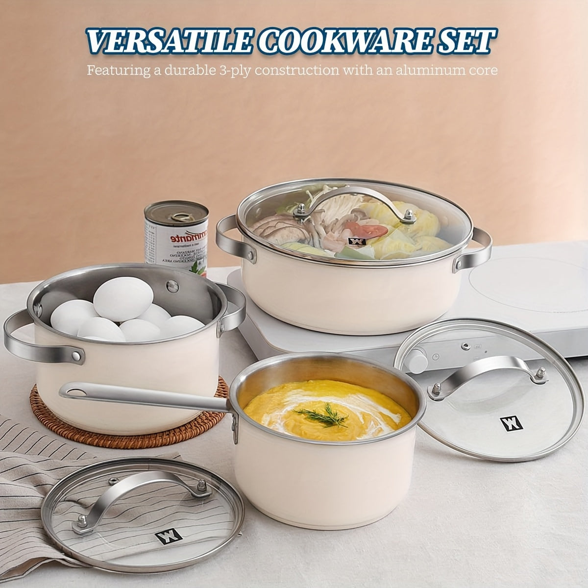 Stainless Steel Cookware Set with Ceramic Finish for Induction and Electric Stoves