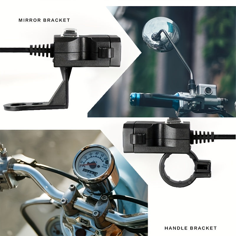 Motorcycle Handlebar Dual USB Charger With Mirror Mount Switch 12V 24V
