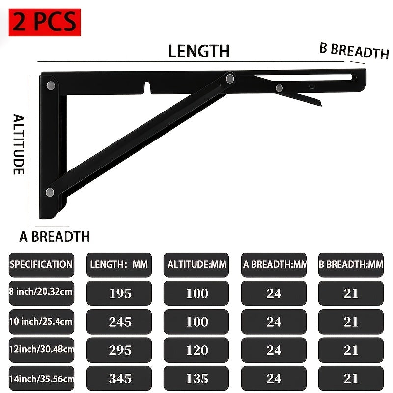 2pcs Heavy-Duty Stainless Steel Foldable L-Shaped Shelf Brackets for Space Saving