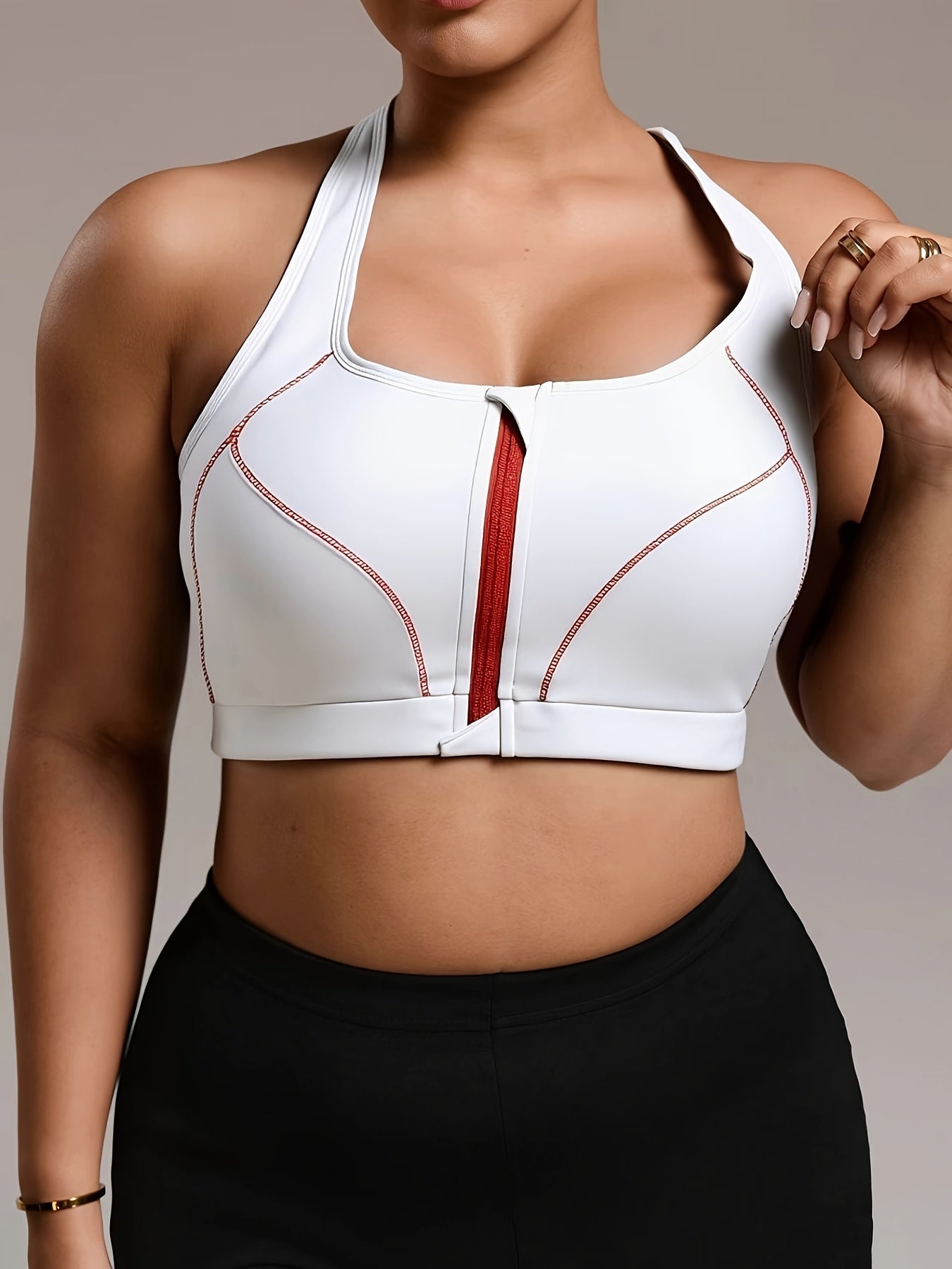 Women's Plus Size High Support Sports Bras with Front Zipper Removable Pads