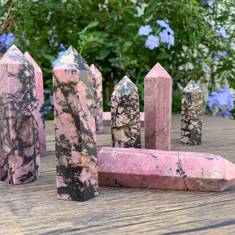 Varita de cristal de rodonita natural con punta de cuarzo facetado para sanación y meditación