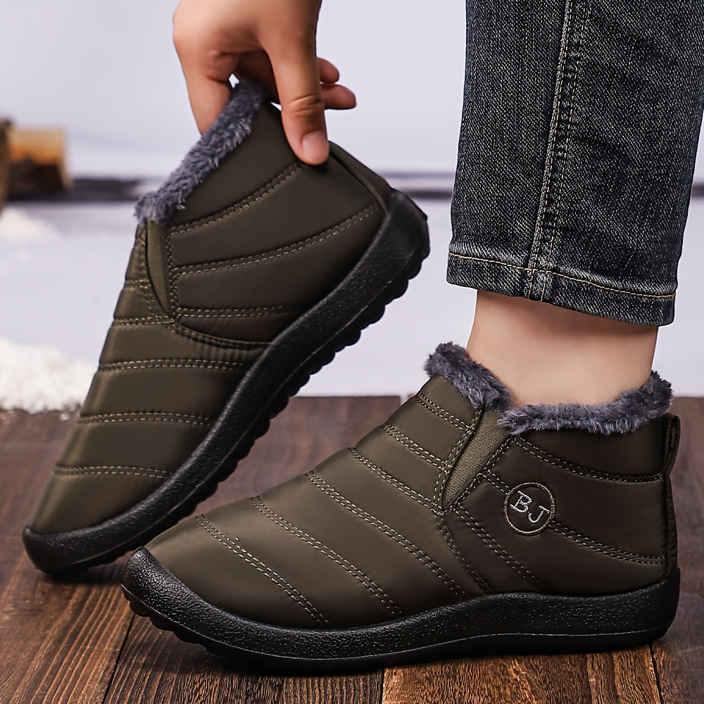 Women's Slip-On Ankle Boots Black Soft Fabric Plush Lining Comfortable Flat