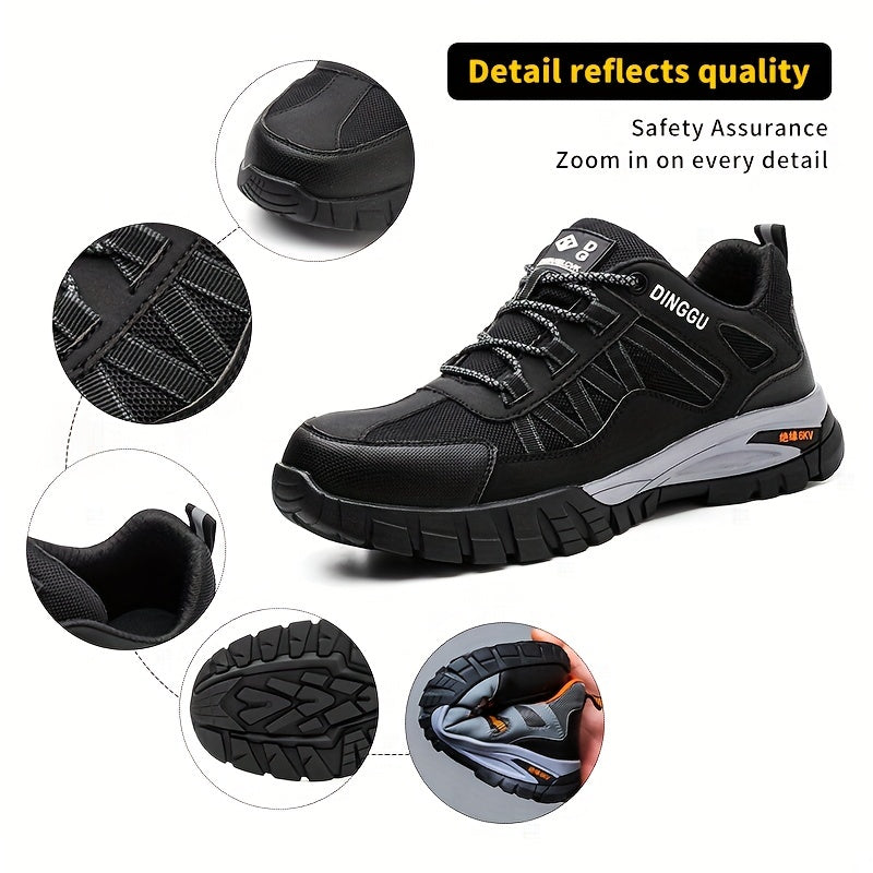 Zapatos de trabajo de seguridad para hombre con punta de acero, resistentes a perforaciones, antideslizantes, transpirables, de microfibra gris y naranja