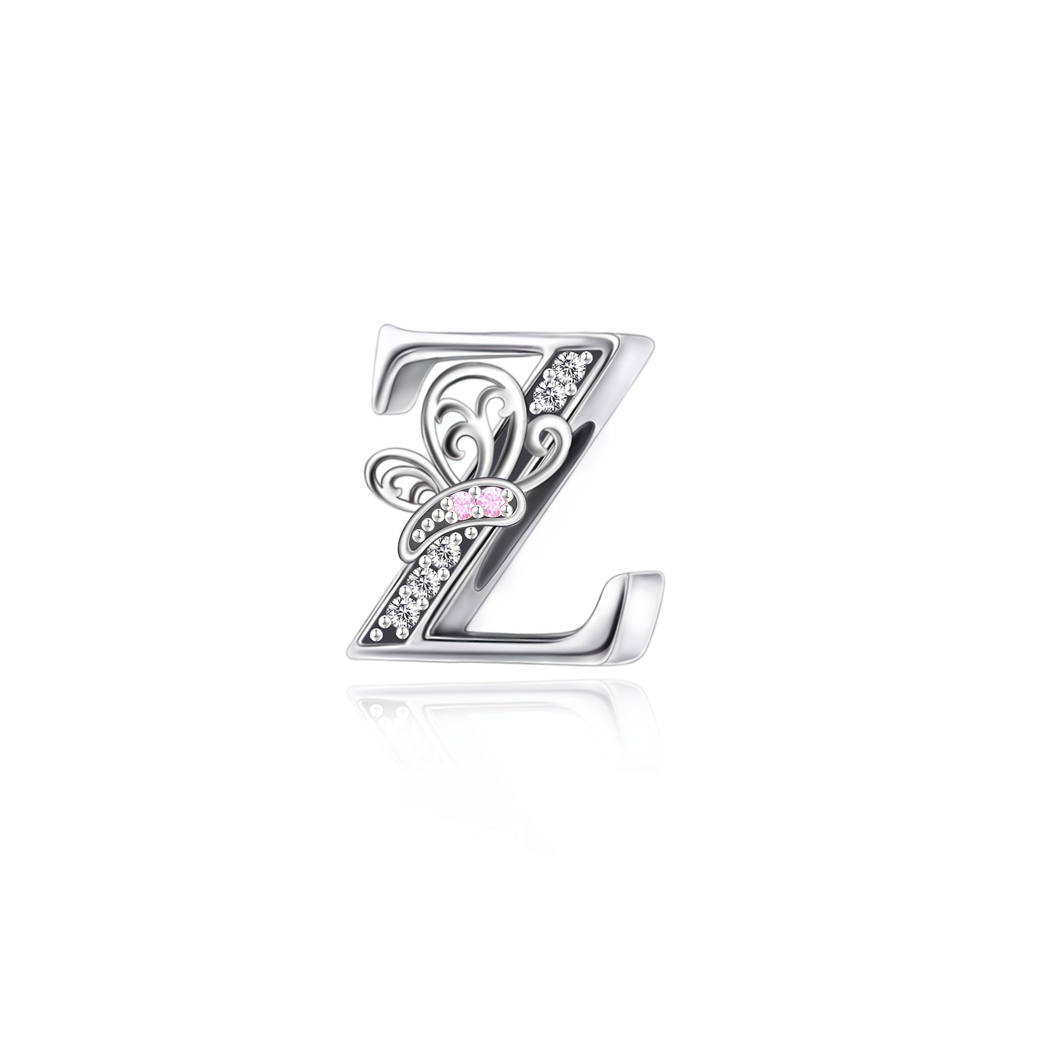 Sterling Silver Alphabet and Butterfly Charm Beads with Cubic Zirconia for Jewelry Making