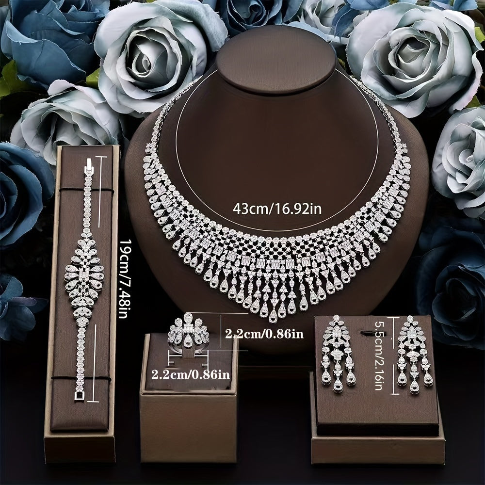 4-Piece Jewelry Set with Cubic Zirconia White Gold Plated for Weddings and Special Occasions