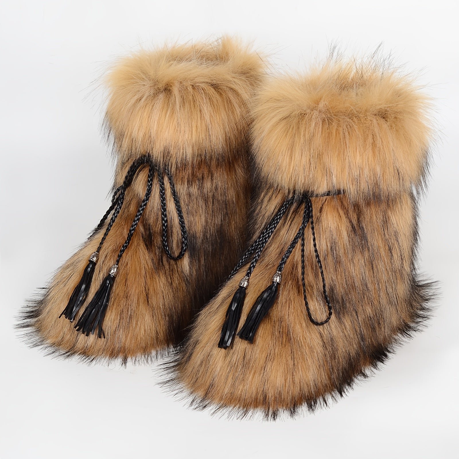 Women Plush Fur Ankle Boots Winter Fluffy Chunky Heel Snow