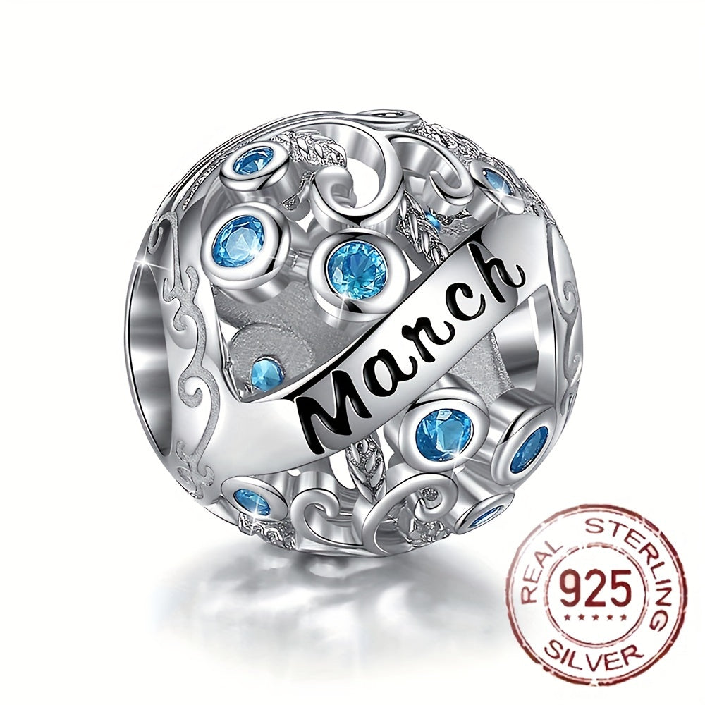 Sterling Silver Twelve Months Series Round Charm Beads for Bracelets and Necklaces