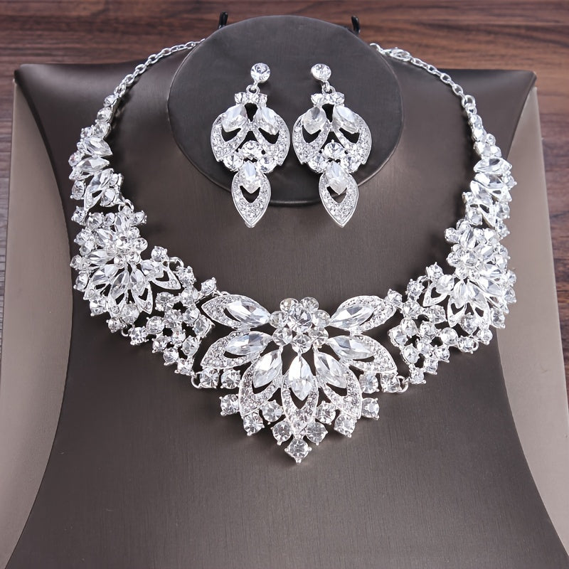 Qoʻlda tayyorlangan rhinestone taxtli taqinchoq va sirgʻa toʻplami, toʻy uchun kelin taqinchoqi va sirgʻa