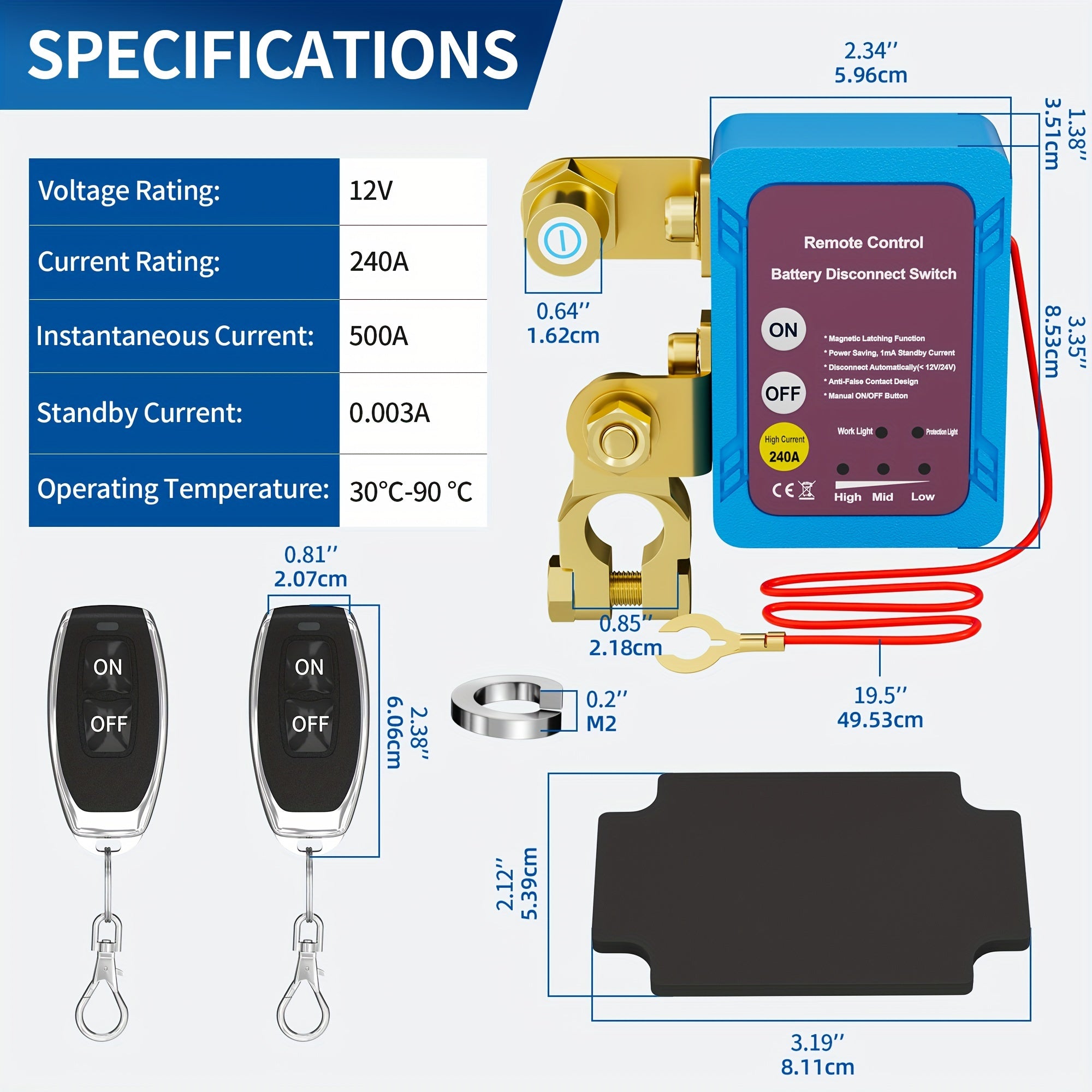12V Remote Battery Disconnect Switch Car Truck Boat With Keys
