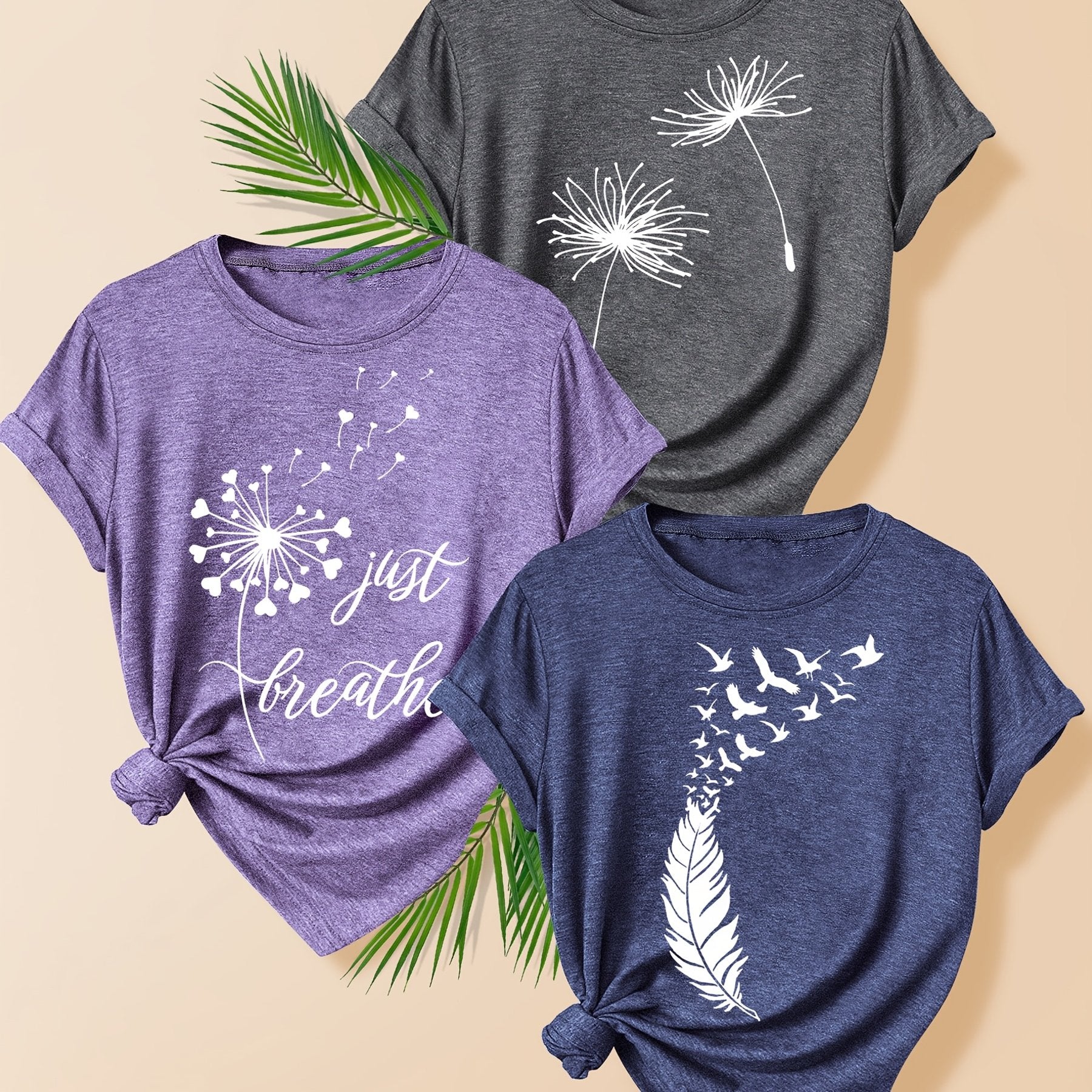 Women Summer T-Shirt Set Soft Cotton Blend Graphic Tees Multiple Colors