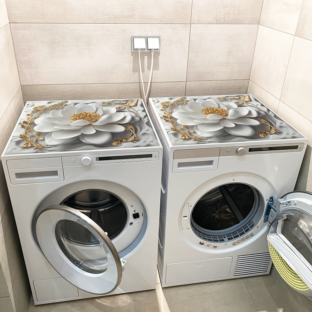 Flower Print Washing Machine Dust Cover Mat Non-Electric 50x60 cm Laundry Kitchen