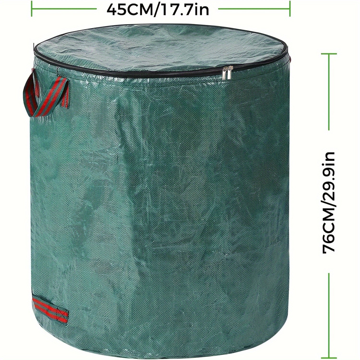 Waterproof Garden Waste Bag 272L with Lid Handles Foldable Green