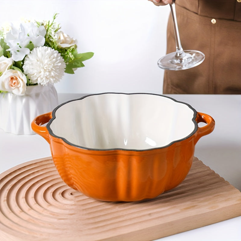 Enamel Pumpkin-Shaped Braiser Casserole with Lid Cast Iron Soup Pot