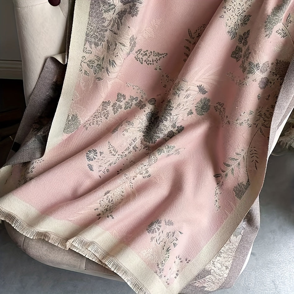 Women's Autumn Winter Windproof Blanket Scarf Double-Sided Jacquard Pattern Soft Warm Fringe Shawl