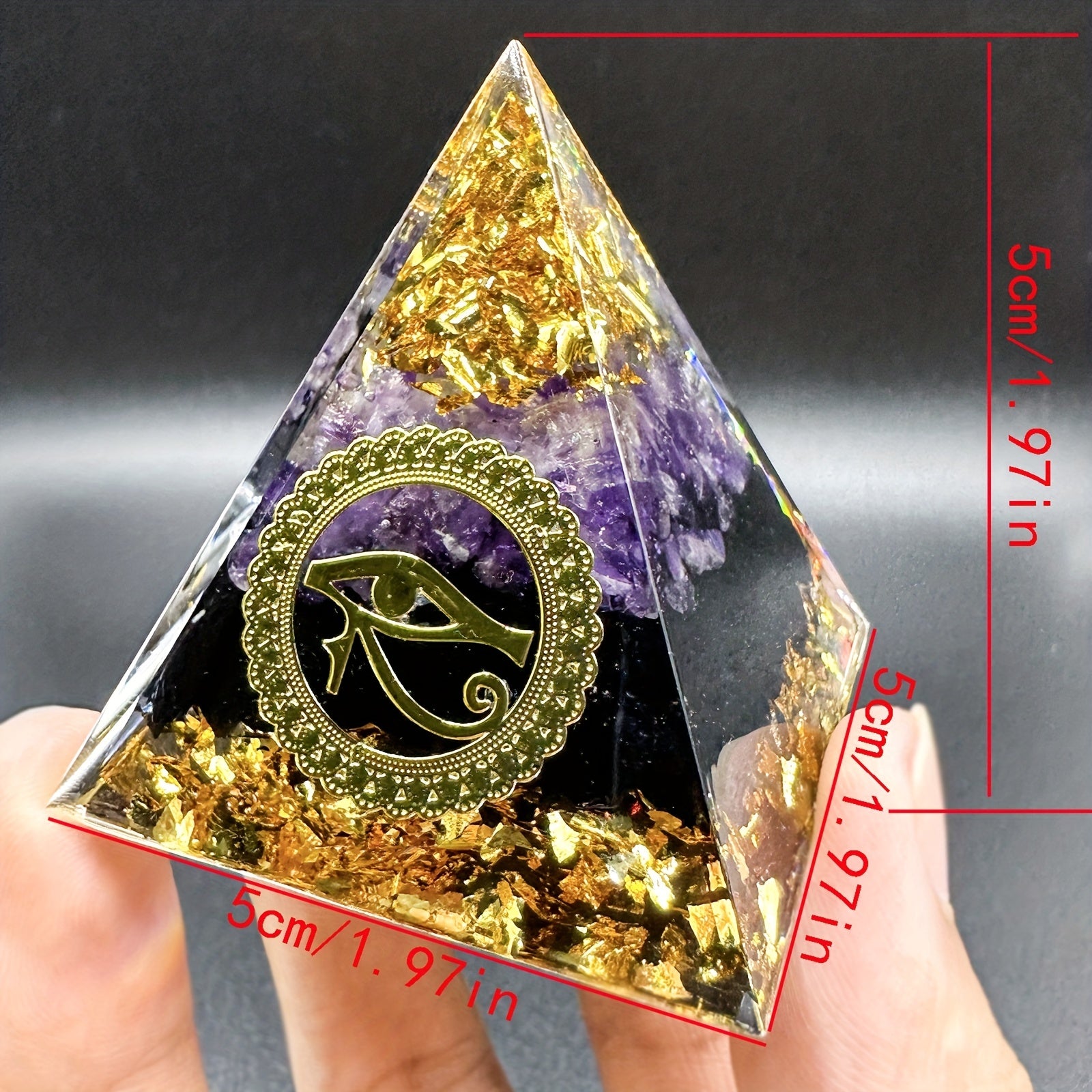 Amethyst Orgone Piramida va Horus Ko'zli Misr Ramzi uchun Meditatsiya, Davolash va Boylik