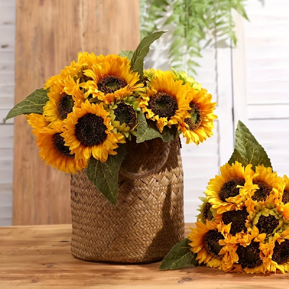 Artificial Sunflower Bunches with Stems UV Resistant Plastic Outdoor Garden Decor Set of 4