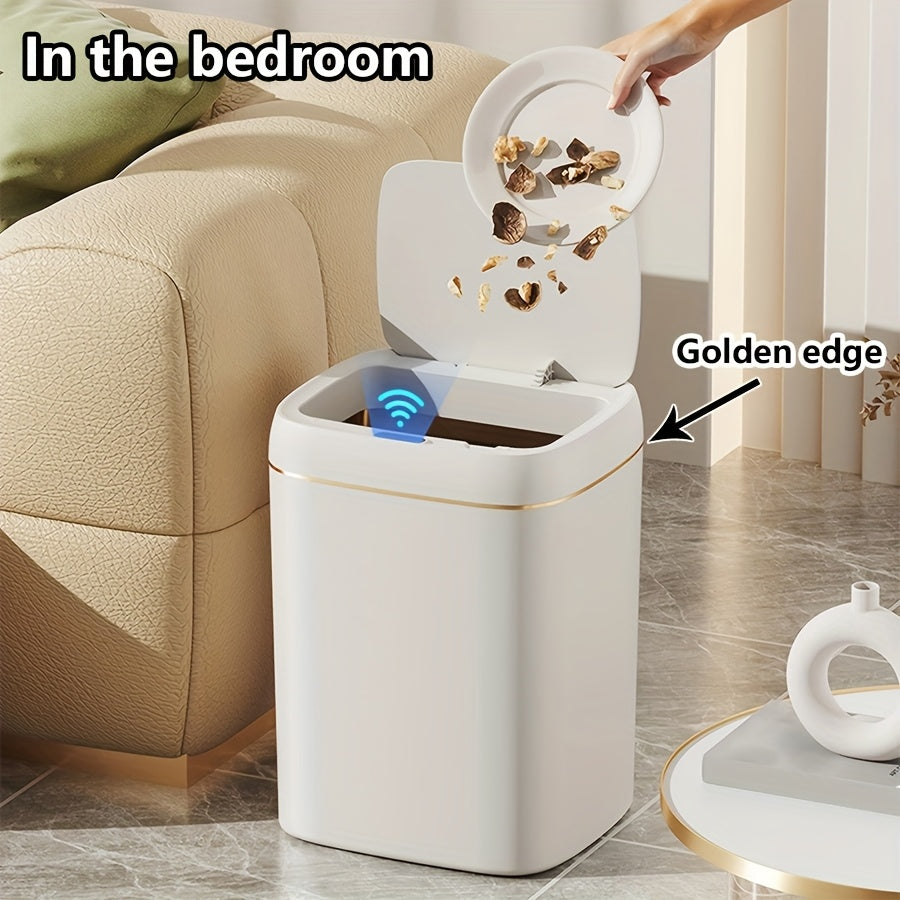 Infraqizil sensorli aqlli axlat qutisi, 12L/14L sig‘imi, batareya bilan ishlaydi, uy, ofis va maktab uchun ideal, jim operation, zamonaviy qopqoq uslubi, sumka ko‘rsatkichi.