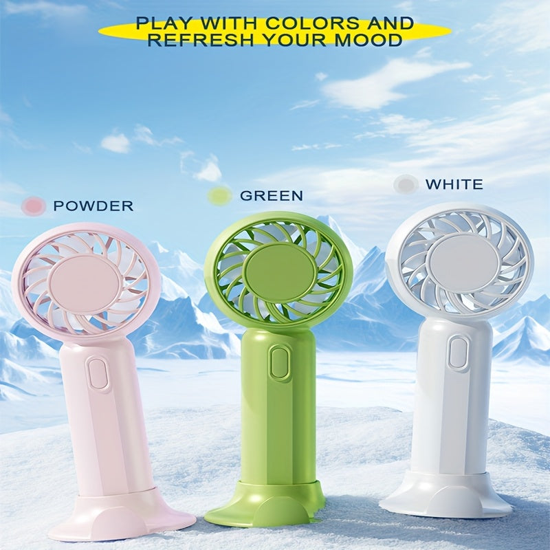 Portable USB Fan with 3 Speeds Lightweight Battery-Powered for Travel Office Outdoor in Pink Green White