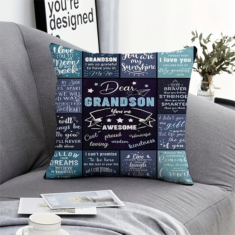 French Style Grandson Themed Pillow Cover 44.96cm Plush Polyester Zippered Cushion