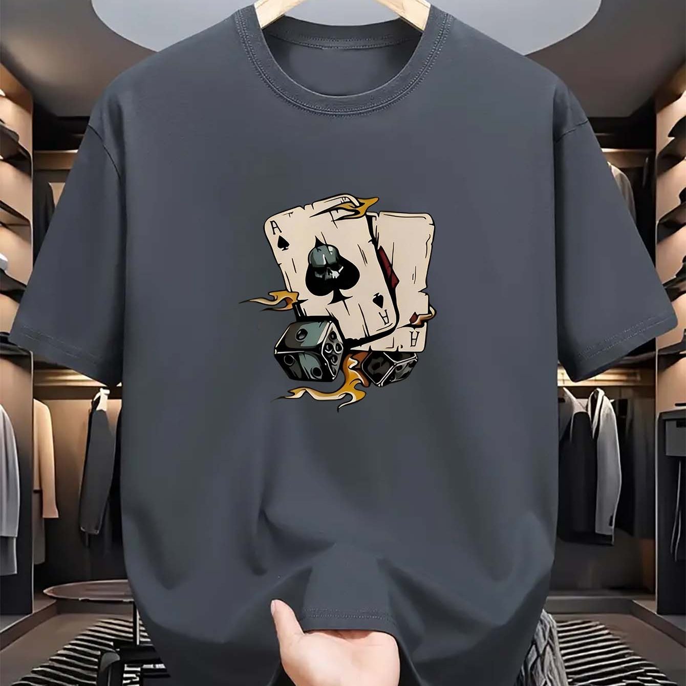 Erkaklar uchun Spades printli futbolka, 100% polyester, yumshoq bo'yin, cho'ziluvchan, yozgi moda, qisqa yeng, oddiy kesim, 180gsm mato.