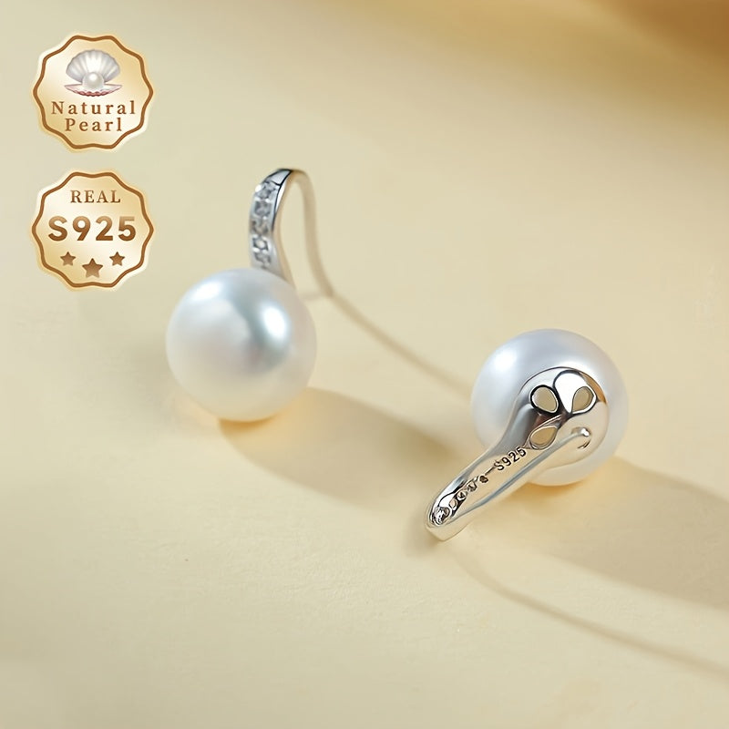 Women's Silver Dangle Earrings with 8-9mm Freshwater Pearls Natural Pearl Jewelry Gift Set