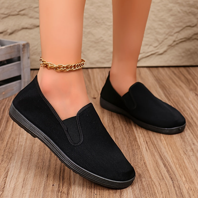 Women's Slip-On Flat Shoes Canvas Comfortable Casual All-Season Black
