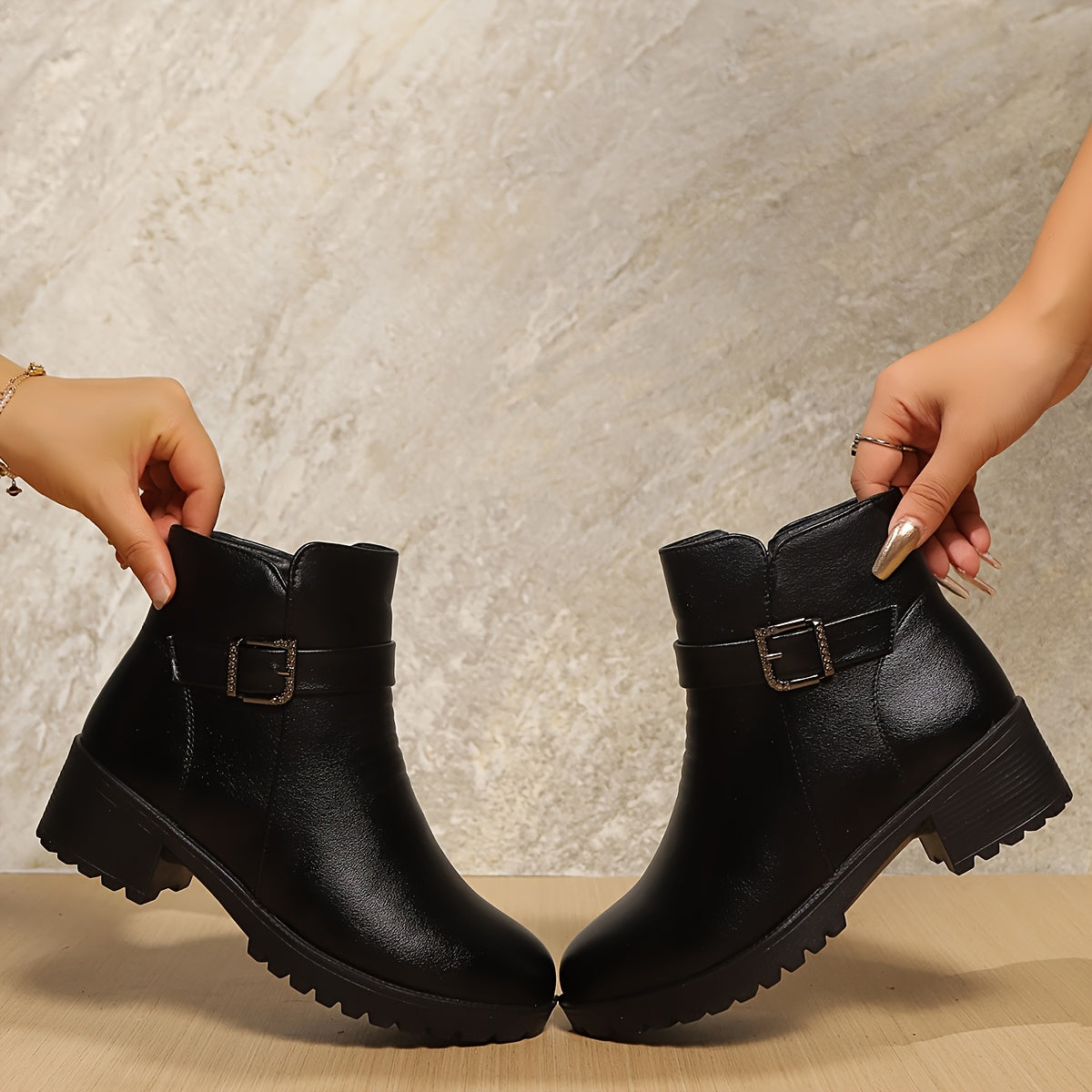 Women's Faux Leather Ankle Zipper Boots Slim Toe Low Block Heel All-Season